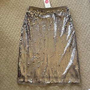 Mini Boden Sequin Midi Skirt in Silver